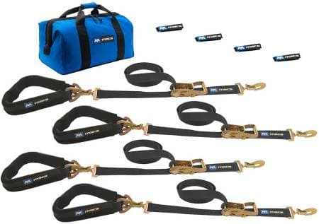 Mac's Tie Downs 511608 - Pro Pack Black 2" x 8' Sewn Fixed End Ratchet Straps and (Axle Strap Black 2" x 24")